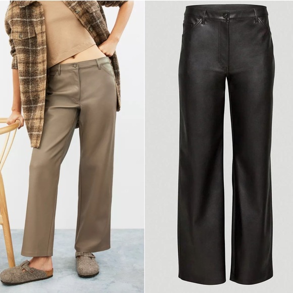 Aritzia Wilfred Free Valerie Straight Leg Vegan Leather Pants Black size 0 - Picture 1 of 16